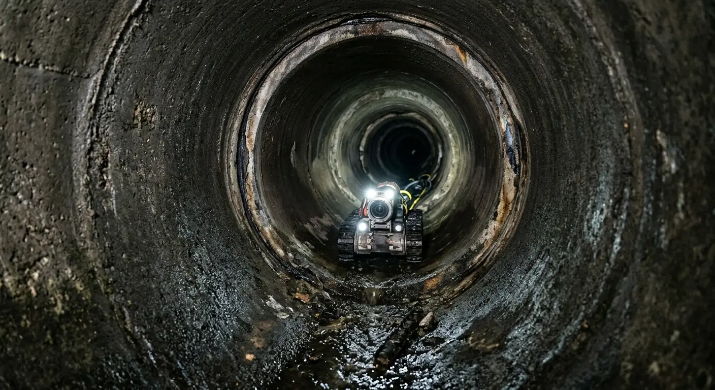 Robotic sewer camera inspecting pipe interior for Sewer Line Cleaning in Saratoga Springs